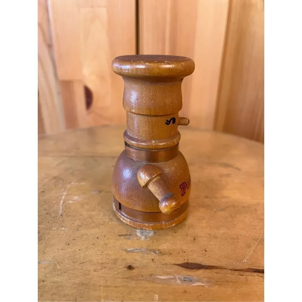 Vintage Wood Robot Pepper Shaker Made in Japan Mid Century Cork Bottom (6839)